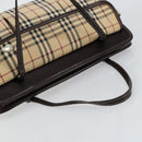 BURBERRY Nova Check Blue Label Tote Bag Canvas Beige Silver Auth 153811-6