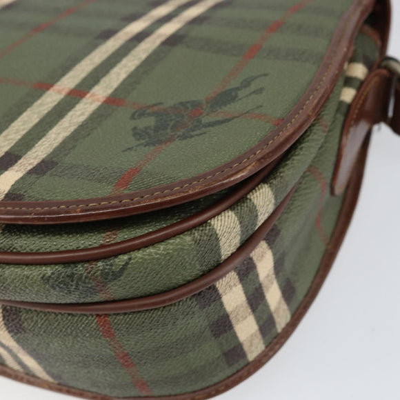 Burberrys Nova Check Shoulder Bag PVC Green Gold Auth 153812
