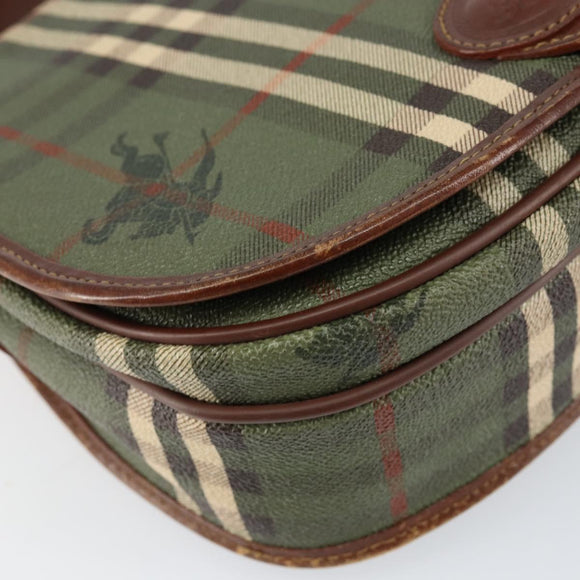 Burberrys Nova Check Shoulder Bag PVC Green Gold Auth 153812