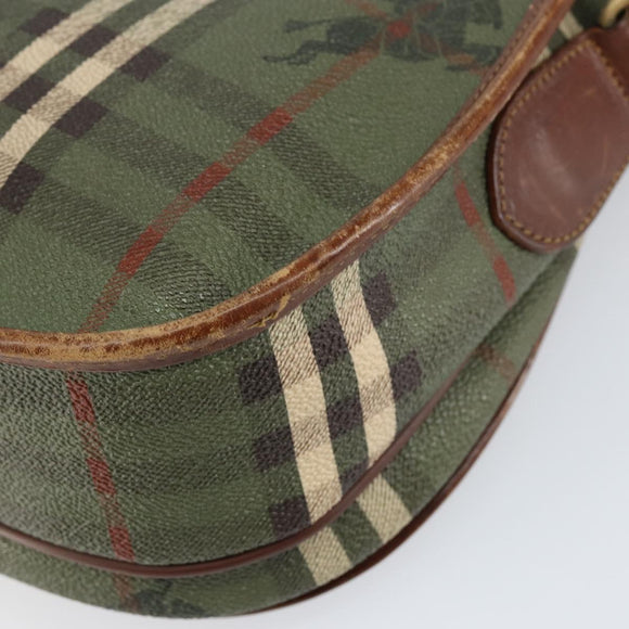 Burberrys Nova Check Shoulder Bag PVC Green Gold Auth 153812