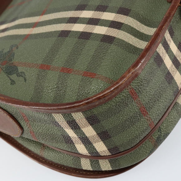 Burberrys Nova Check Shoulder Bag PVC Green Gold Auth 153812