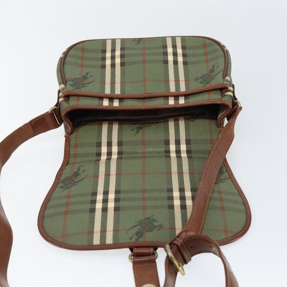 Burberrys Nova Check Shoulder Bag PVC Green Gold Auth 153812