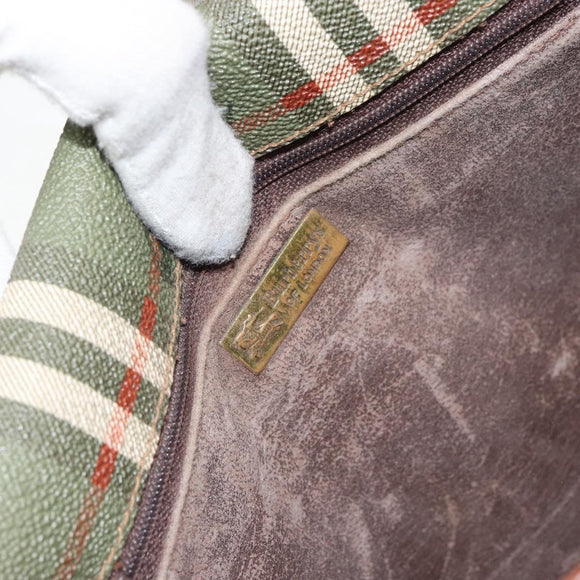 Burberrys Nova Check Shoulder Bag PVC Green Gold Auth 153812