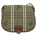 Burberrys Nova Check Shoulder Bag PVC Green Gold Auth 153812-13