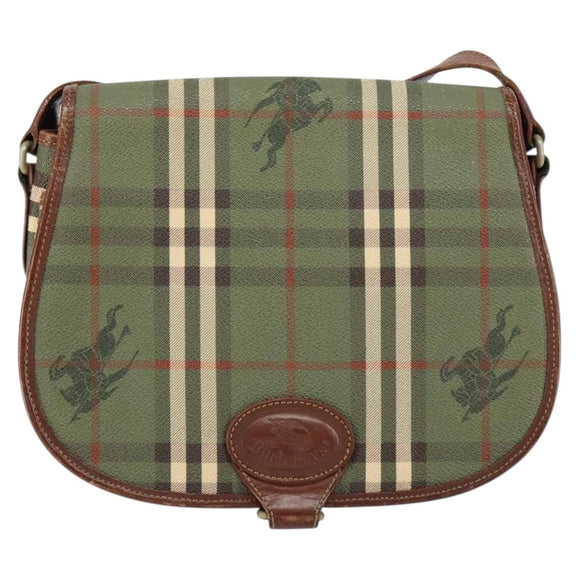 Burberrys Nova Check Shoulder Bag PVC Green Gold Auth 153812