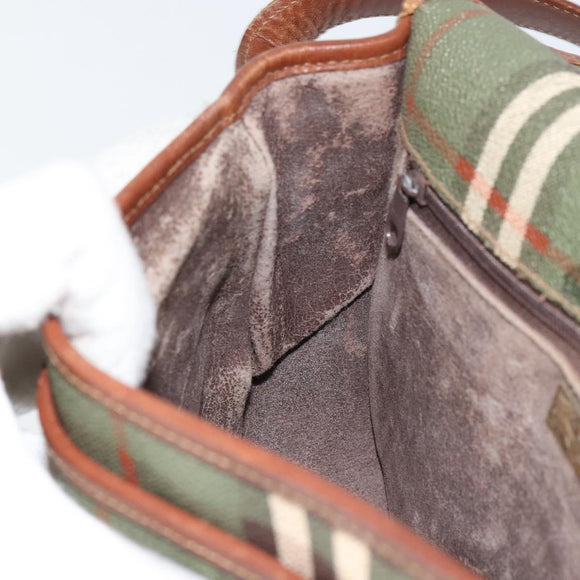 Burberrys Nova Check Shoulder Bag PVC Green Gold Auth 153812