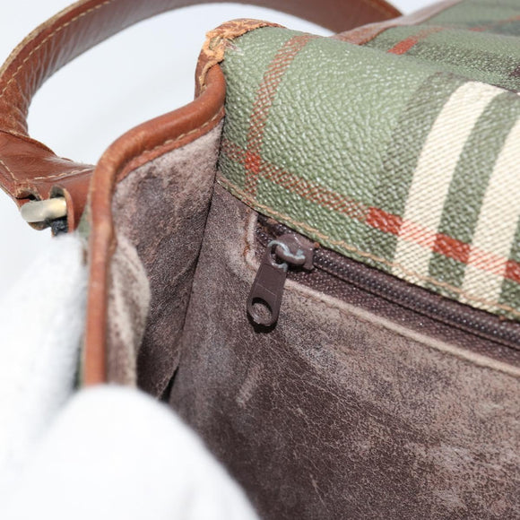 Burberrys Nova Check Shoulder Bag PVC Green Gold Auth 153812