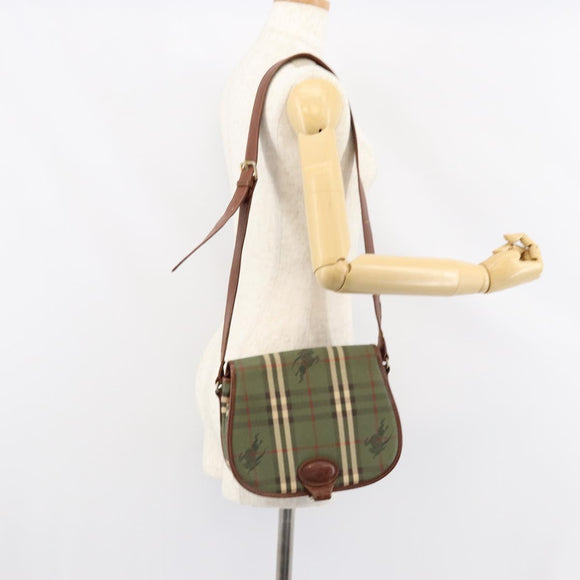 Burberrys Nova Check Shoulder Bag PVC Green Gold Auth 153812