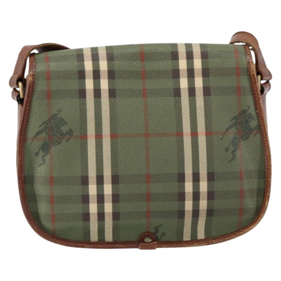Burberrys Nova Check Shoulder Bag PVC Green Gold Auth 153812