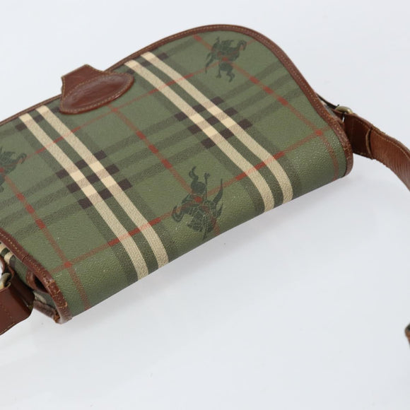 Burberrys Nova Check Shoulder Bag PVC Green Gold Auth 153812