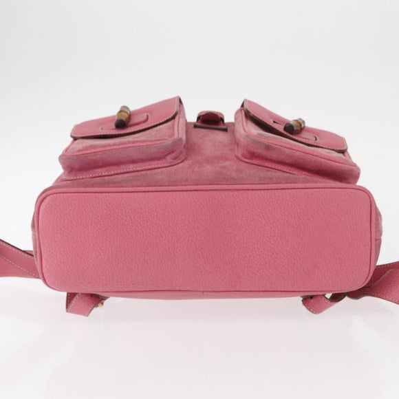 GUCCI Bamboo Backpack Suede Pink Gold 003 2058 0016 Auth 153813