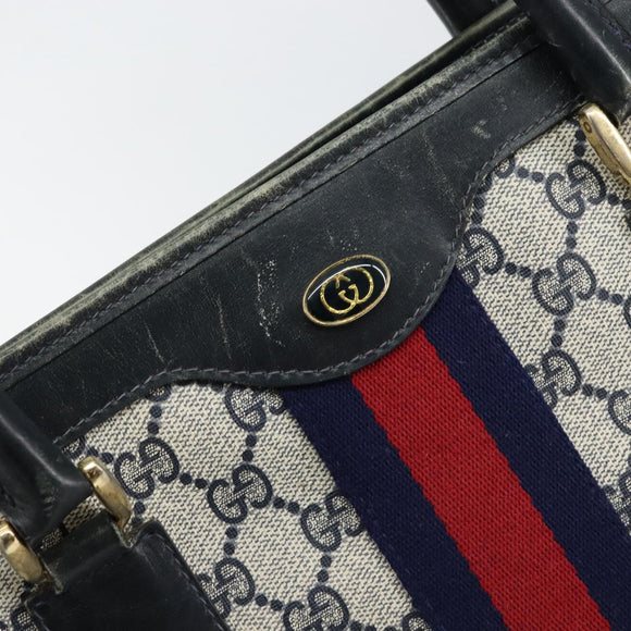 GUCCI GG Supreme Sherry Line Hand Bag PVC Navy Gold Auth 153814