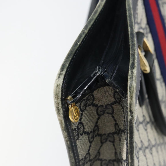 GUCCI GG Supreme Sherry Line Hand Bag PVC Navy Gold Auth 153814
