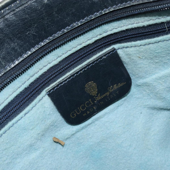 GUCCI GG Supreme Sherry Line Hand Bag PVC Navy Gold Auth 153814