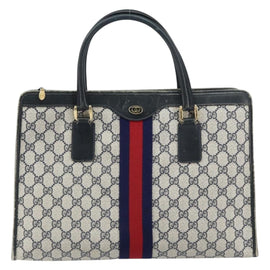 GUCCI GG Supreme Sherry Line Hand Bag PVC Navy Gold Auth 153814 - 0