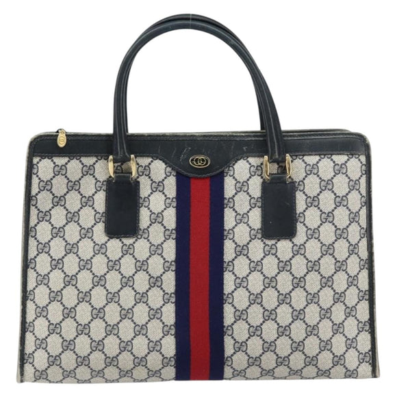 GUCCI GG Supreme Sherry Line Hand Bag PVC Navy Gold Auth 153814