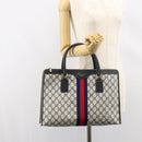 GUCCI GG Supreme Sherry Line Hand Bag PVC Navy Gold Auth 153814-24