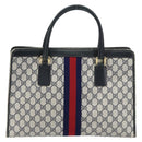 GUCCI GG Supreme Sherry Line Hand Bag PVC Navy Gold Auth 153814-3