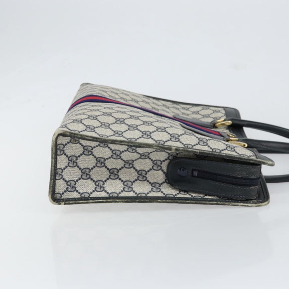 GUCCI GG Supreme Sherry Line Hand Bag PVC Navy Gold Auth 153814