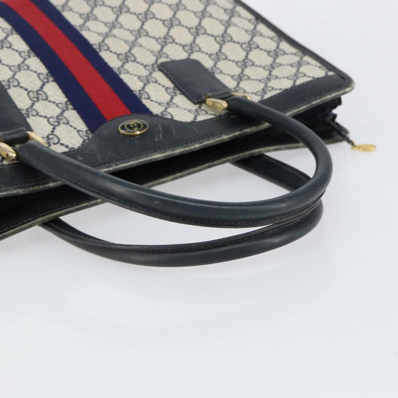 GUCCI GG Supreme Sherry Line Hand Bag PVC Navy Gold Auth 153814