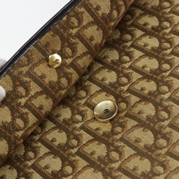 Christian Dior Trotter Canvas Chain Shoulder Bag Brown Gold Auth 153817