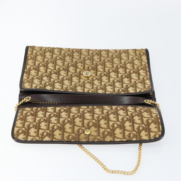 Christian Dior Trotter Canvas Chain Shoulder Bag Brown Gold Auth 153817
