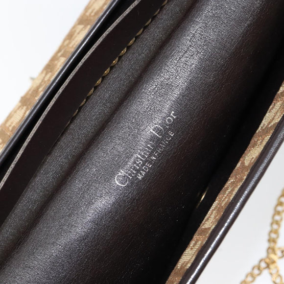 Christian Dior Trotter Canvas Chain Shoulder Bag Brown Gold Auth 153817
