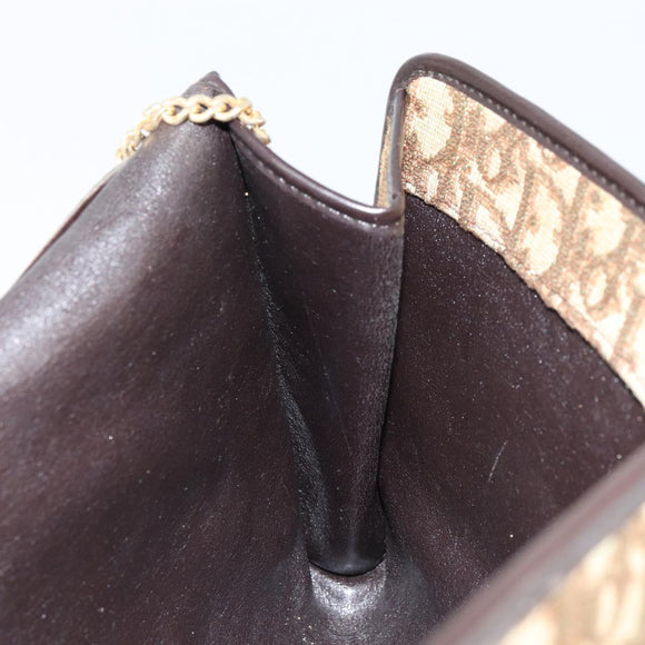 Christian Dior Trotter Canvas Chain Shoulder Bag Brown Gold Auth 153817