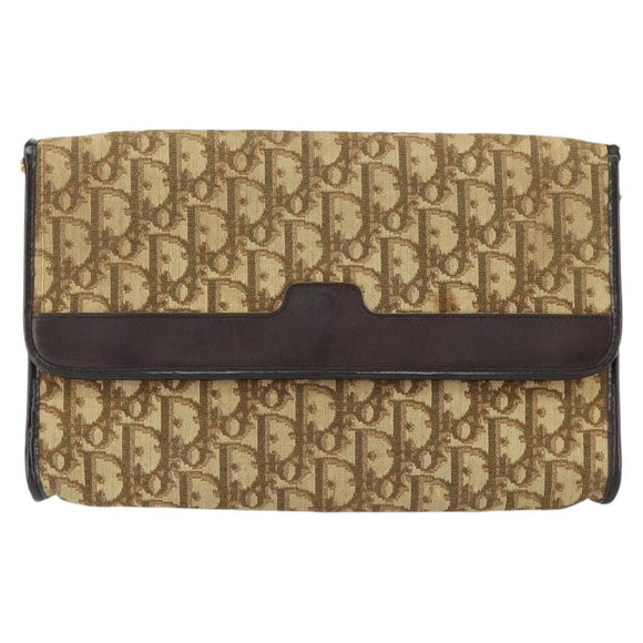 Christian Dior Trotter Canvas Chain Shoulder Bag Brown Gold Auth 153817