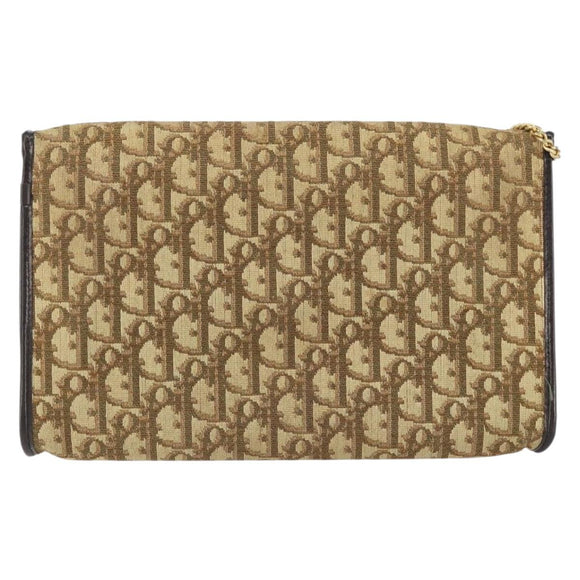 Christian Dior Trotter Canvas Chain Shoulder Bag Brown Gold Auth 153817