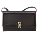 Salvatore Ferragamo Gancini Shoulder Bag Leather Dark Brown Gold Auth 153818-13