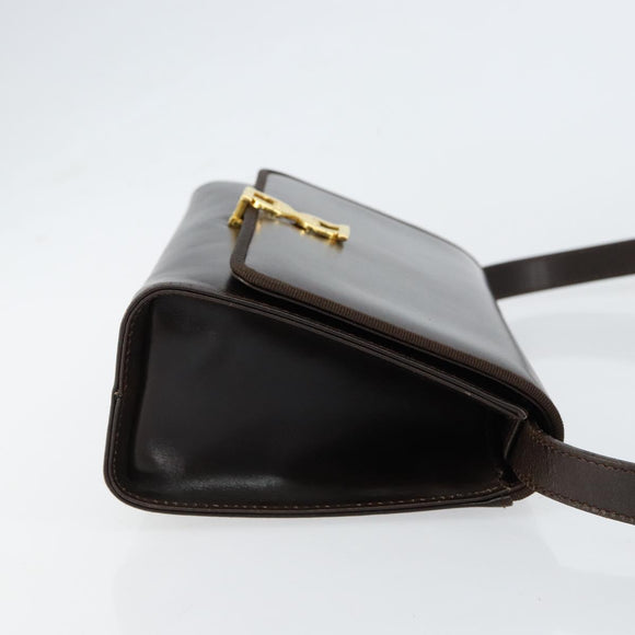 Salvatore Ferragamo Gancini Shoulder Bag Leather Dark Brown Gold Auth 153818