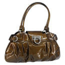 Salvatore Ferragamo Gancini Hand Bag Enamel Bronze Silver Auth 153819-1