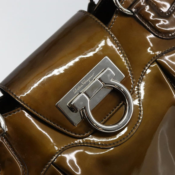 Salvatore Ferragamo Gancini Hand Bag Enamel Bronze Silver Auth 153819