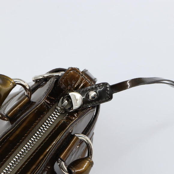 Salvatore Ferragamo Gancini Hand Bag Enamel Bronze Silver Auth 153819