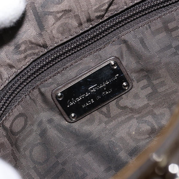 Salvatore Ferragamo Gancini Hand Bag Enamel Bronze Silver Auth 153819