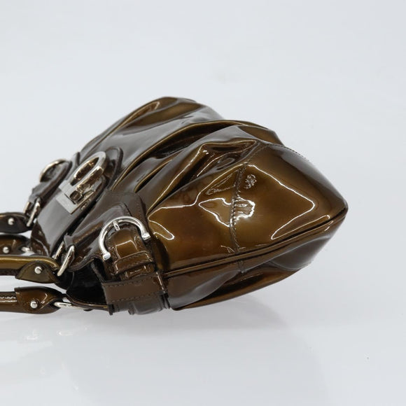 Salvatore Ferragamo Gancini Hand Bag Enamel Bronze Silver Auth 153819