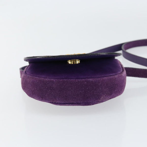 CELINE Shoulder Bag Suede Purple Gold Auth 153820