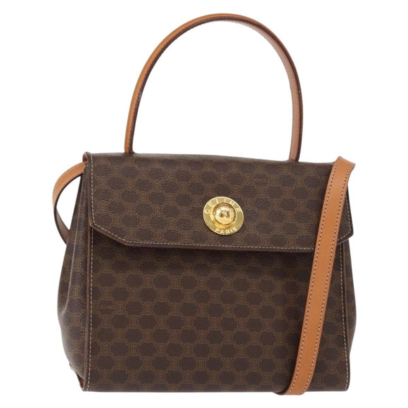 CELINE Macadam Canvas Hand Bag PVC Leather 2way Brown Gold Auth 153821