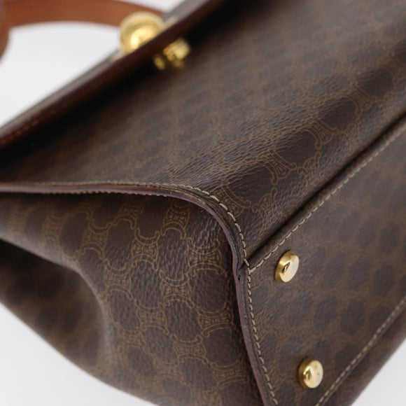 CELINE Macadam Canvas Hand Bag PVC Leather 2way Brown Gold Auth 153821