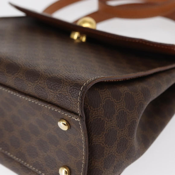 CELINE Macadam Canvas Hand Bag PVC Leather 2way Brown Gold Auth 153821