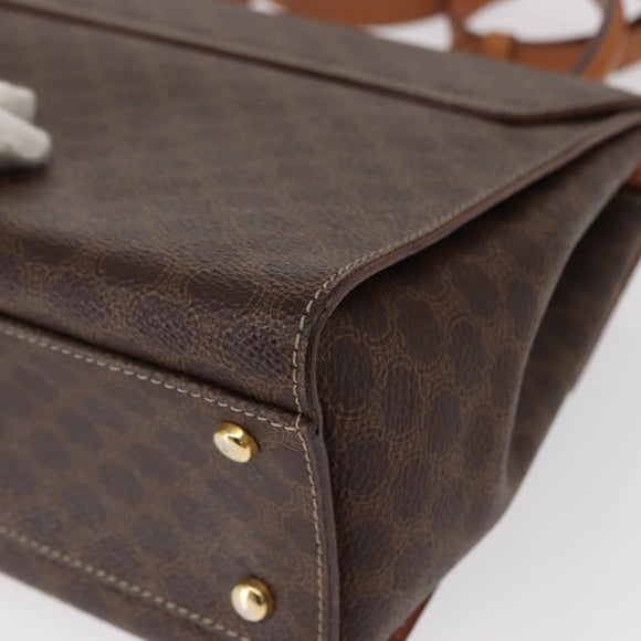 CELINE Macadam Canvas Hand Bag PVC Leather 2way Brown Gold Auth 153821