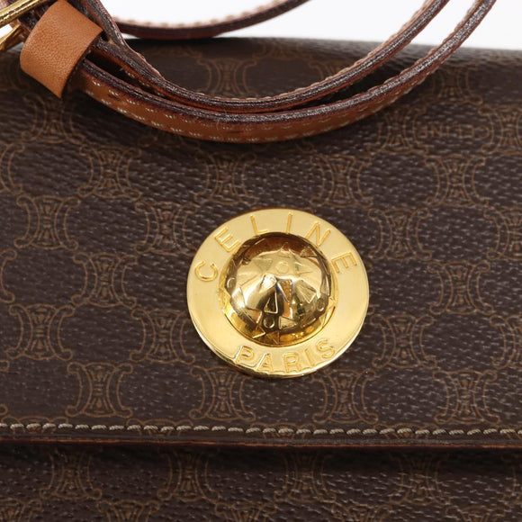 CELINE Macadam Canvas Hand Bag PVC Leather 2way Brown Gold Auth 153821