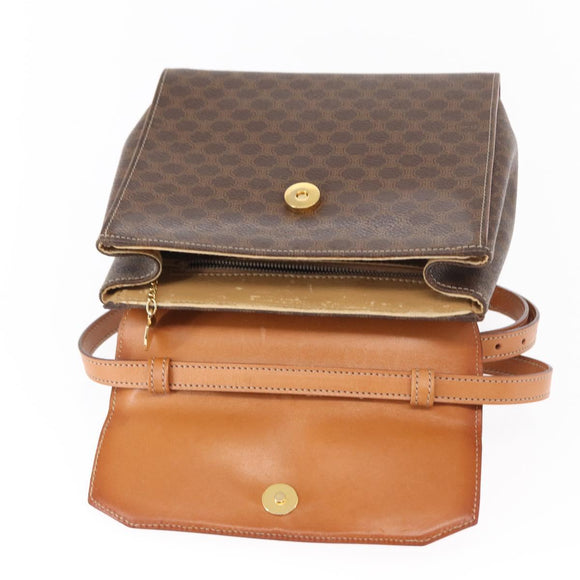 CELINE Macadam Canvas Hand Bag PVC Leather 2way Brown Gold Auth 153821