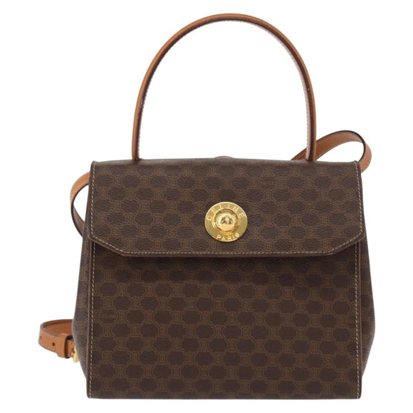 CELINE Macadam Canvas Hand Bag PVC Leather 2way Brown Gold Auth 153821