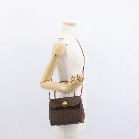 CELINE Macadam Canvas Hand Bag PVC Leather 2way Brown Gold Auth 153821