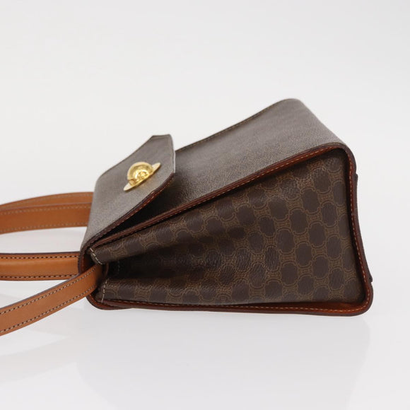 CELINE Macadam Canvas Hand Bag PVC Leather 2way Brown Gold Auth 153821