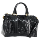 CHANEL Boston Bag Patent leather 2way Black Gold CC Auth 153822-1