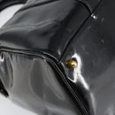 CHANEL Boston Bag Patent leather 2way Black Gold CC Auth 153822-15