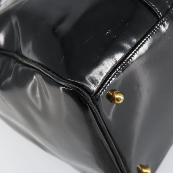 CHANEL Boston Bag Patent leather 2way Black Gold CC Auth 153822